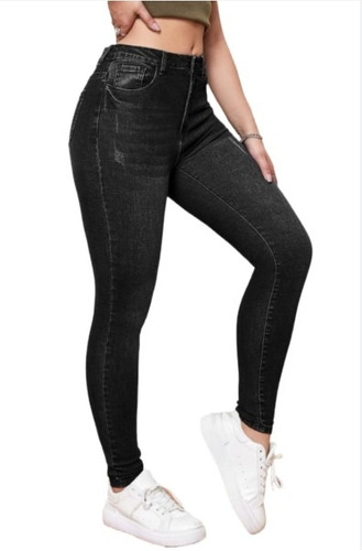 Pantalón Jeans Shein Ajustados Con Diseño Desgastado Negro