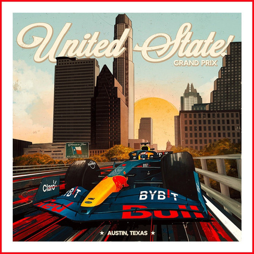 Poster Red Bull F1 Grand Prix Usa Austin Texas Gp - 60x60cm