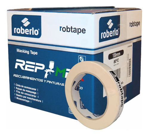 Roberlo Robtape cinta de papel color blanco lisa 45m x 18mm pack 48 unidades