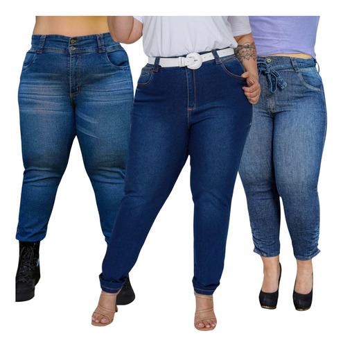 Kit 3 Calças Jeans Skinny, Cropped, Cigarrete Fem Plus Size