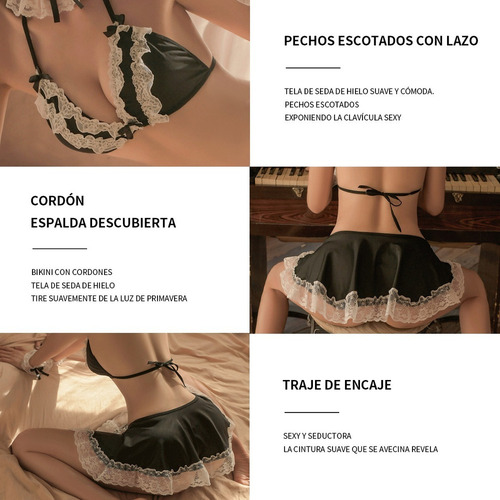 Traje De Sirvienta Dividido Baby Doll Con Encaje Lenceria