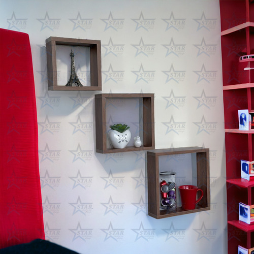 Kit de nichos con 3 estantes cuadrados de pared, 100% MDF, para sala de estar, color marrón claro