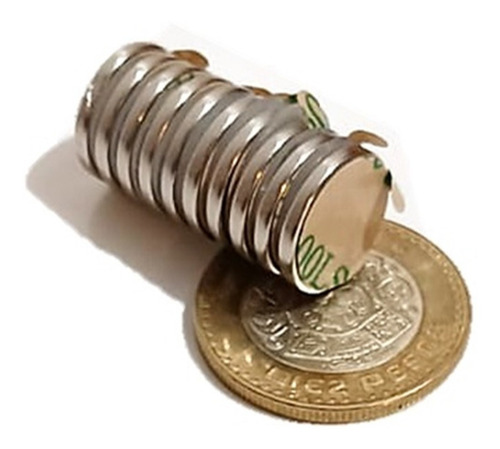 10 Imán Neodimio Disco 15mm X 2mm Con Pegamento Adhesivo 3m