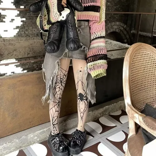 Medias Góticas Con Forma De Telaraña, Estilo Retro, Con Form