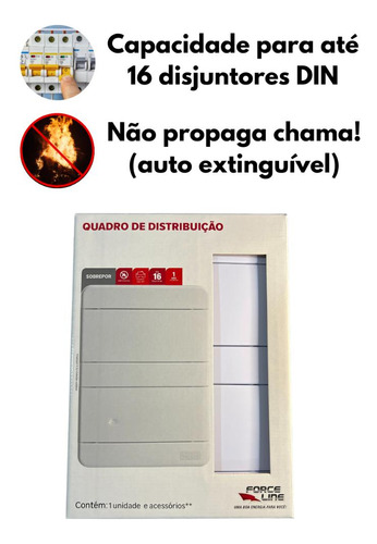 Quadro De Distribuição Sobrepor 16 Disjuntores Forceline