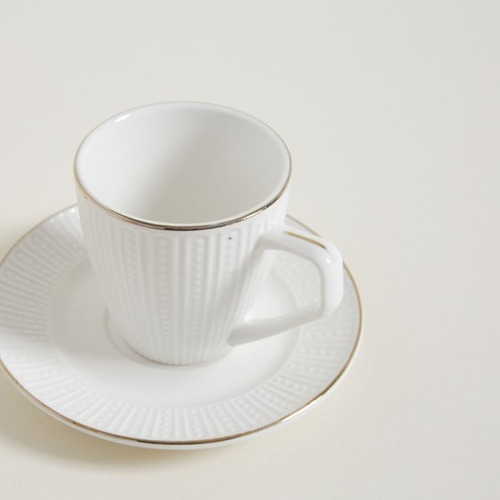 Set X6 Tazas Cafe Porcelana Blanca Plato 60ml Borde Dorado