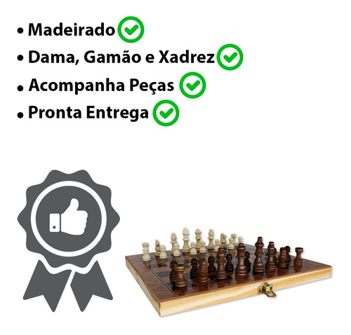 Imagem 5 de 6 de Jogo Tabuleiro 3 Em 1 Xadrez Dama Gamão Peças Em Madeira