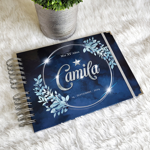 Libro De Firmas Xv Años 19x26cm + Mod. Azul Plata 04