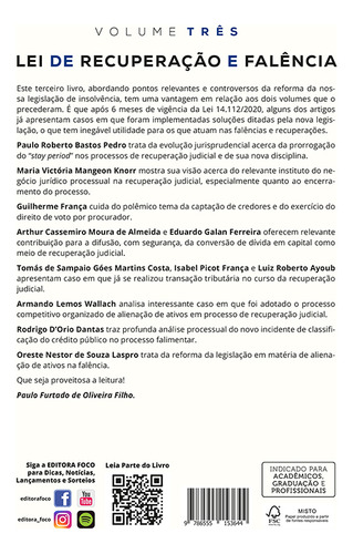 LEI DE RECUPERAÇÃO E FALÊNCIA - 1ª ED - 2021 - VOL 3, de Wallach, Armando Lemos. Editorial Editora Foco Jurídico Ltda, capa mole em português, 2021