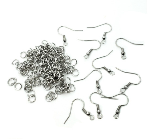 100 Ganchos Para Aretes Y 200 Argollas 6mm Acero Inoxidable 