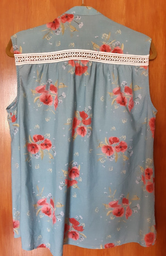 Blusa Malwee - Azul Jeans - Florido - Rendas - Feminino