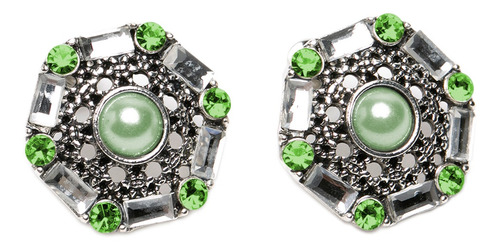 Aros Mujer Color Plata Pendientes Geométricos Perla Verde