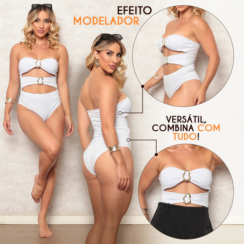Body Slim Tomara Que Caia Com Bojo Verão Tendência Branco P (36/38)