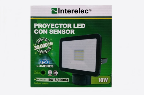 Reflector Sensor Movimiento Led 10w Interelec Ip54 L Negro