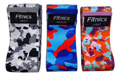 Bandas Resistencia Elasticas Tela Estampada Fitnics Set X 3 Color Camuflada