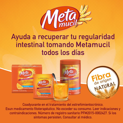 Fibra Natural Metamucil Sabor Naranja 174 - g a $8