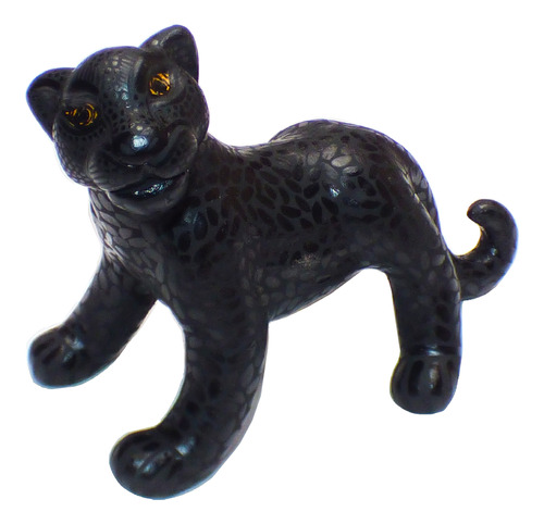 Jaguar De Barro De Chiapas / Negro / Decoración Mexicana Ekb