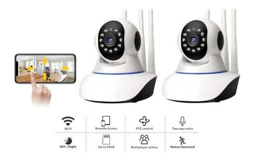 Pack X2 Camaras Ip Wifi Hd Vision Nocturna 360° Blanco