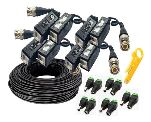 Kit De Cable Con Video Balun Yconectores D Corriente Camaras