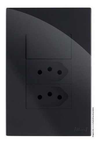 Interruptor Simples + Tomada Dupla 10 A - Recta Black Gloss