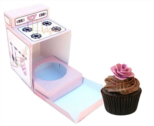 Estufa Retro Rosa Caja Para Cupcake Kit Imprimible  