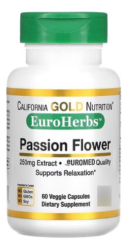California Gold Nutrition Pasiflora 250 Mg, 60 Cápsulas Sabor Sin Sabor