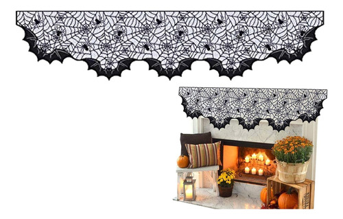 2 Pcs Halloween Spider Web Lace Curtain | Black Lace