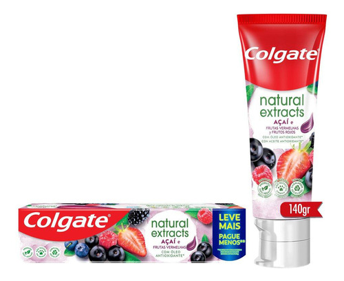 Pasta de dentes infantil Colgate Natural Extracts Açaí e Frutas Vermelhas  em gel  sem glúten 140 g