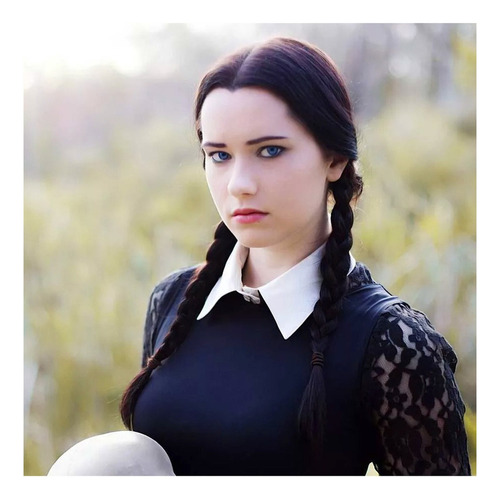 Disfraz Baile Merlina /wednesday Addams Cosplay Pelucas