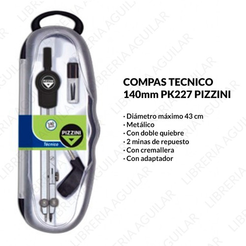 Imagen 2 de 4 de Compas Pizzini Pk227 Dibujo Tecnico Quiebre Minas Estuche