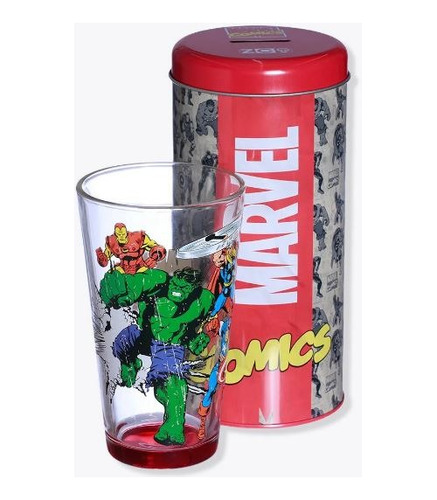 Copo  Incan 500ml + Lata Cofre Marvel Comics- Licenciado