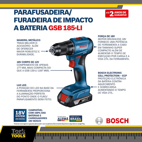 Kit Furadeira/paraf Impacto Gsb185-li 7 Brocas X-line Bosch