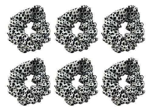 Pack 6 Scrunchies Manchas Negras Elástica Ligas Suaves Mujer Negro Manchas Negras