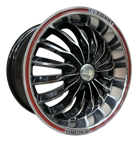 Llanta Deportiva Bk447 R15 4x100 Chevrolet Renault Toyota Vw Diamantado Negro / Linea Roja