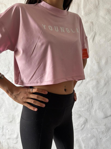 Crop Top Mangas Caídas Youngla Rosa Lisa M Unitalla