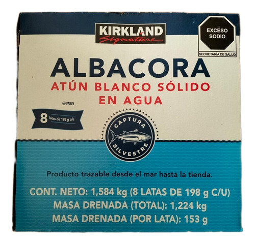 Kirkland Signature Atún Albacora En Agua, 8 Latas De 198g