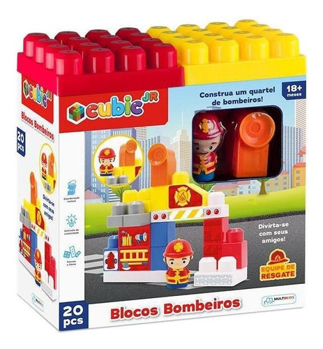 Brinquedo Bloco De Encaixe Bombeiros Cubic Jr 20 Peças  