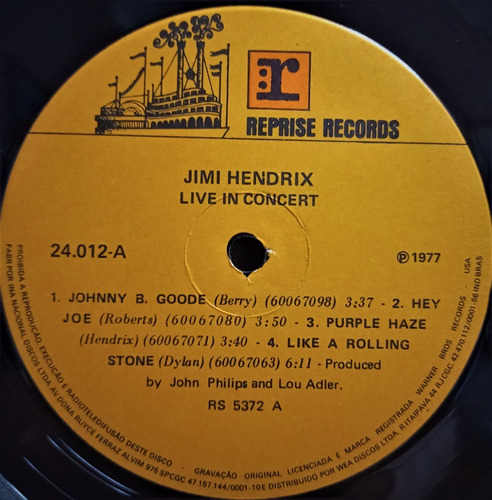 Lp Jimi Hendrix - Live In Concert (1977) Vinil (Usado)