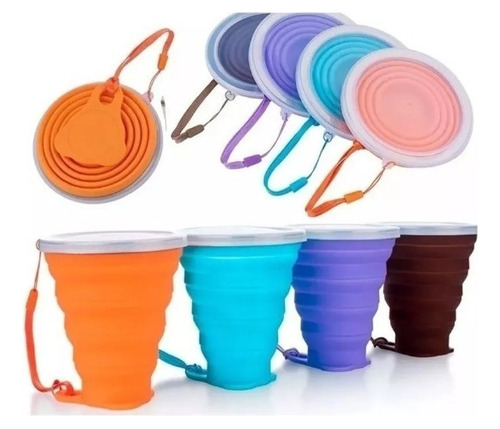 Vaso Plegable De Silicona Con Tapa Portable Reusable 270 Ml