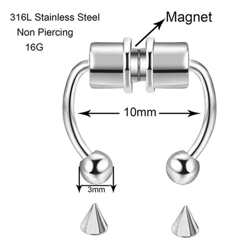 5 Herraduras De Anillo De Nariz Falsa Magnética Inoxidable