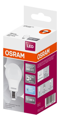 Imagen 4 de 6 de Lámpara Foco Led Osram Luz Fría 7w=60w Pack X 40