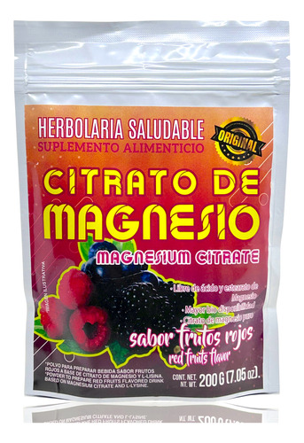 Citrato De Magnesio Frutos Rojos 200 G Herbolaria Saludable.