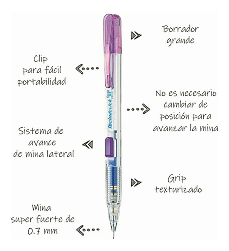 Pentel Pd107-v Portaminas Avance Lat. 0.7 Mm Tech./violet