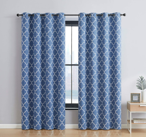 Hlc.me Cortinas Opacas Con Estampado De Celosía, Color Azul,