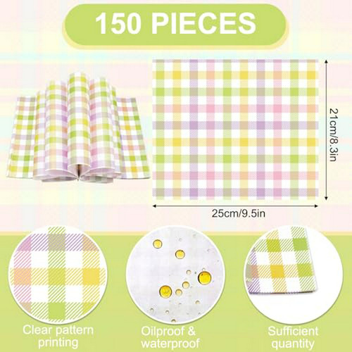 Papel Encerado Para Sandwiches En Cuadros Pastel 150 Uds
