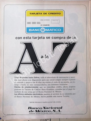 Cartel De Primera Tarjeta De Credito De America Latina 1969