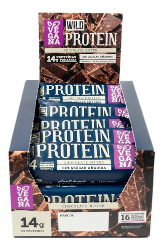 Imagen 1 de 1 de Suplemento en barra Wild Foods  Wild Protein proteína sabor chocolate bitter en caja de 720g 16 un