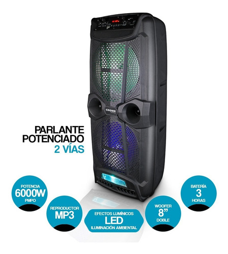 Imagen 2 de 5 de Parlante Crown Mustang CMB-812BT portátil con bluetooth y wifi negro 220V