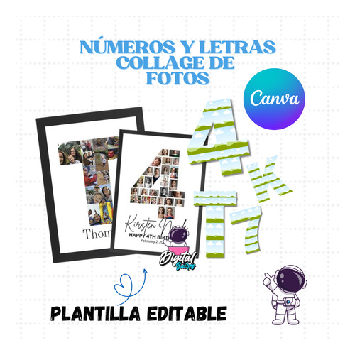 Plantillas Editables En Canva Números Y Letras Collage Fotos