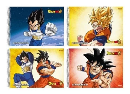 Caderno de Cartografia e Desenho Infantil Capa Dura Grande Espiral Dragon  Ball - 60 folhas